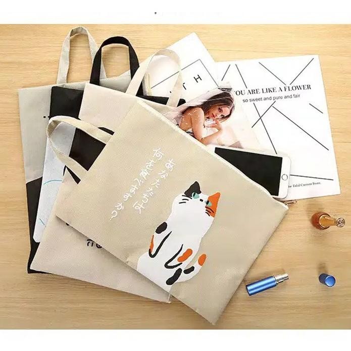 

''Terlaris" Japanese Cute Cat Portable A4 File Storage Pouch Kucing Cat / File / Folder Kanvas A4 Murah