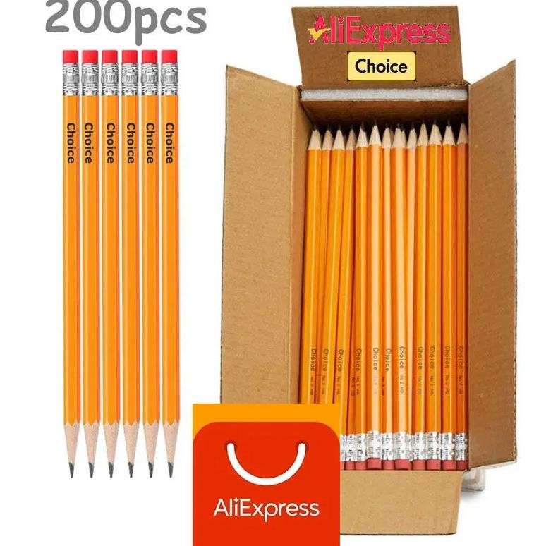 

1Box/200Pcs Pencils With Eraser,Pre-Sharpened, Hb Lead Bulk Box Drawing, Yellow Wood-Cased Pencils For Office,School Supplies
