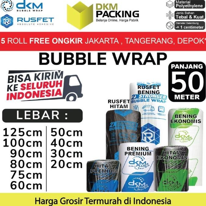

tersedia plastik bubble wrap packing 50m tebal rusfet dkm+ bubblewrap roll