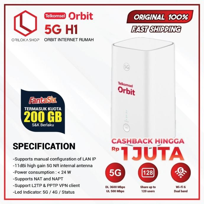 Orbit 5G H1 Modem Router Wifi High Kuota Telkomsel 200GB