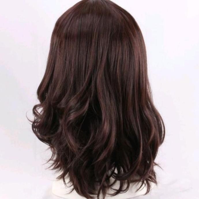 ADA Wig Pria Rambut Gondrong Bergelombang Belahan Tengah Permanen Warna Coklat dan Hitam Gaya Pria A