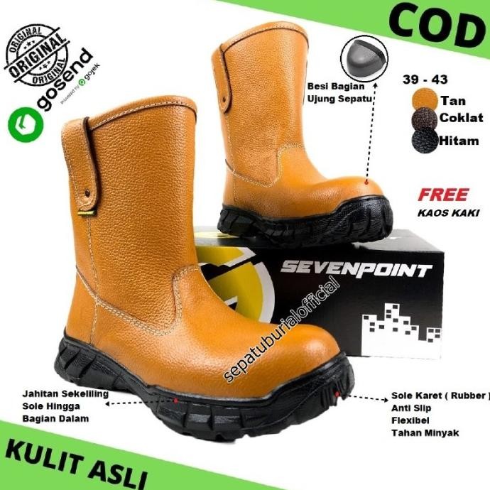 Diskon Sepatu Safety Boots Proyek Kulit Sapi Asli Kerja Lapangan Septi Sefty