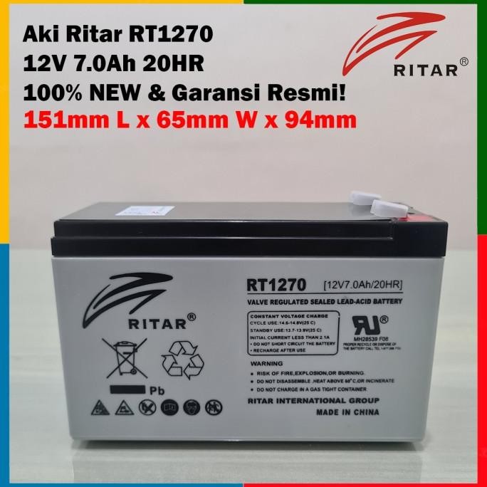 Terlaris Aki Baterai Vrla Ritar 7Ah Rt-1270 12V