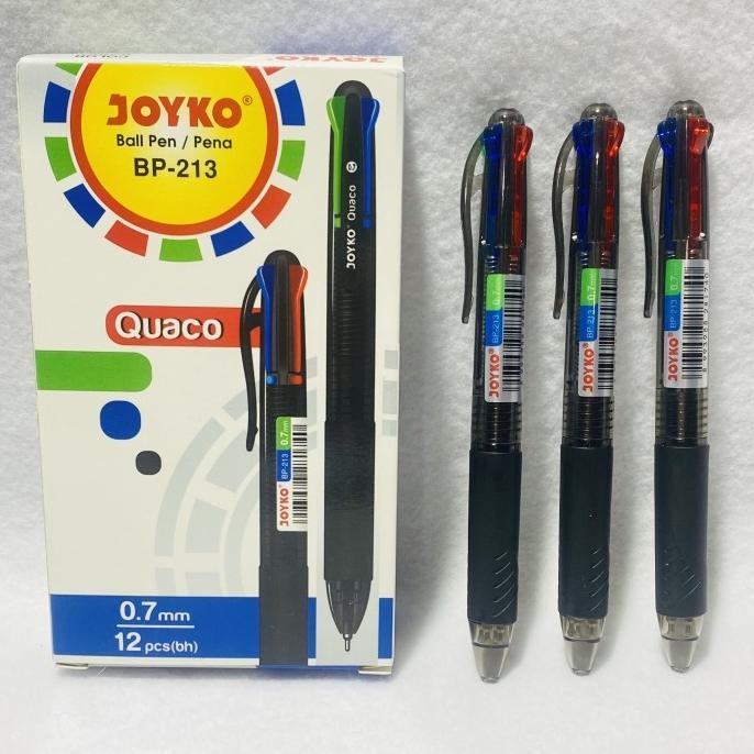 

PULPEN JOYKO QUACO BP-213 0.7 MM ( 4 WARNA ) / 1 BOX ISI 12 PCS