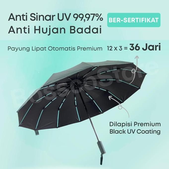 ready  Seven Plus Payung Lipat Otomatis Anti UV 99,9% Ber-Sertifikat Kerangka Black Metal Anti Karat