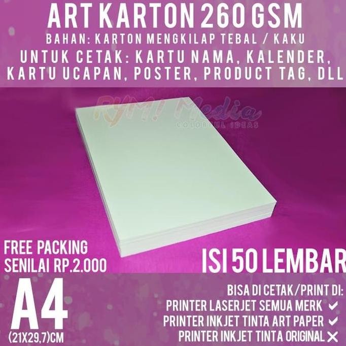

Kertas Art Karton 260 gsm A4 isi 50 lbr / Carton Paper Glossy 260 gram murah