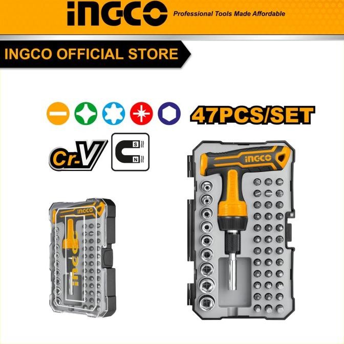 47-Pcs T-Handle Wrench Screwdriver Set / Obeng T INGCO - HKSDB0478