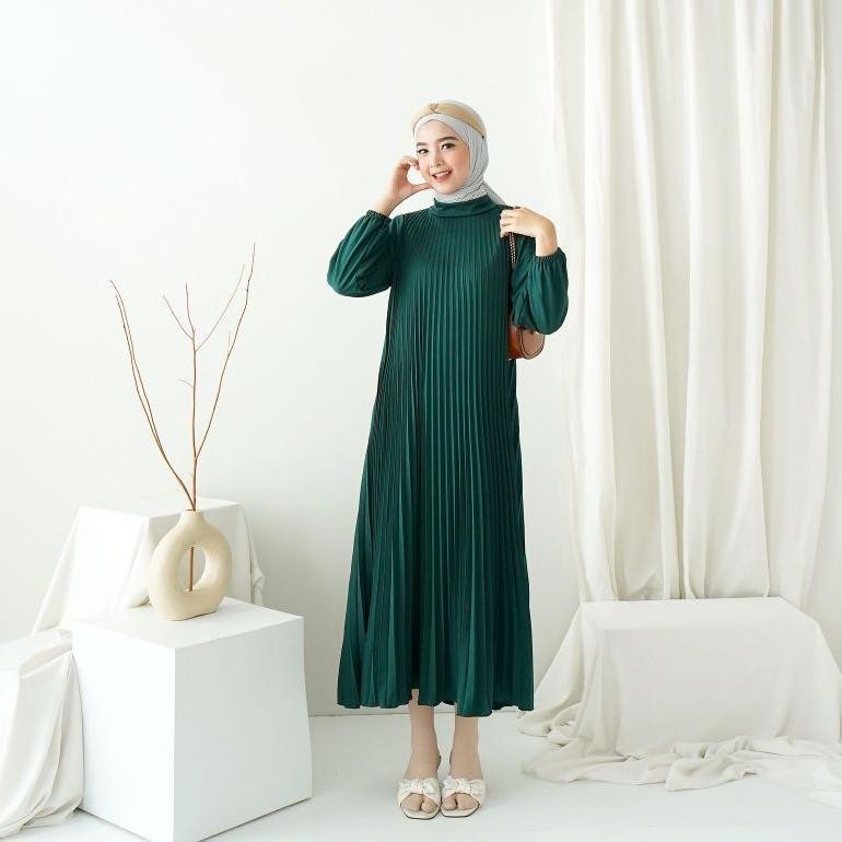 Dress Plisket Lengan Panjang / Gamis Plisket Panjang 130Cm / Payung / Maxy Dress Pleats / Gamis Plis