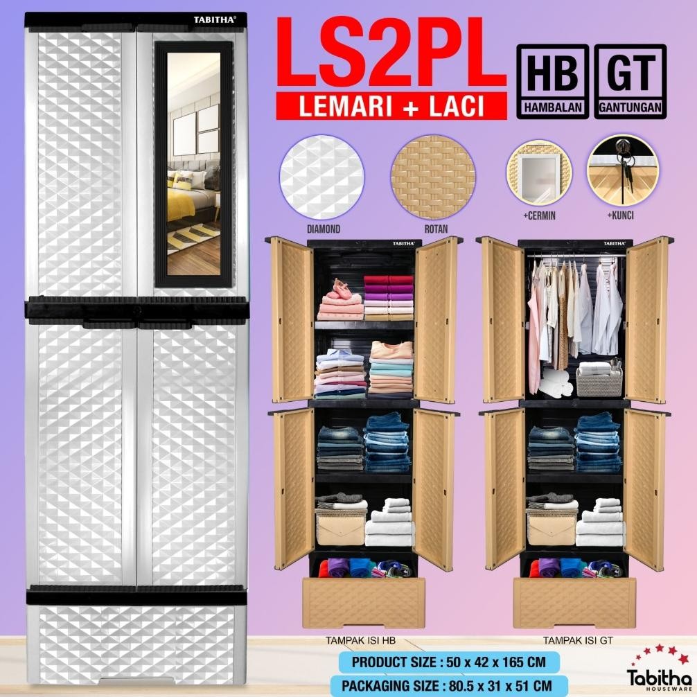 [COD] Tabitha Lemari Pakaian Plastik Dengan Laci Lemari 2 Pintu Serbaguna Premium - LS2PL Series