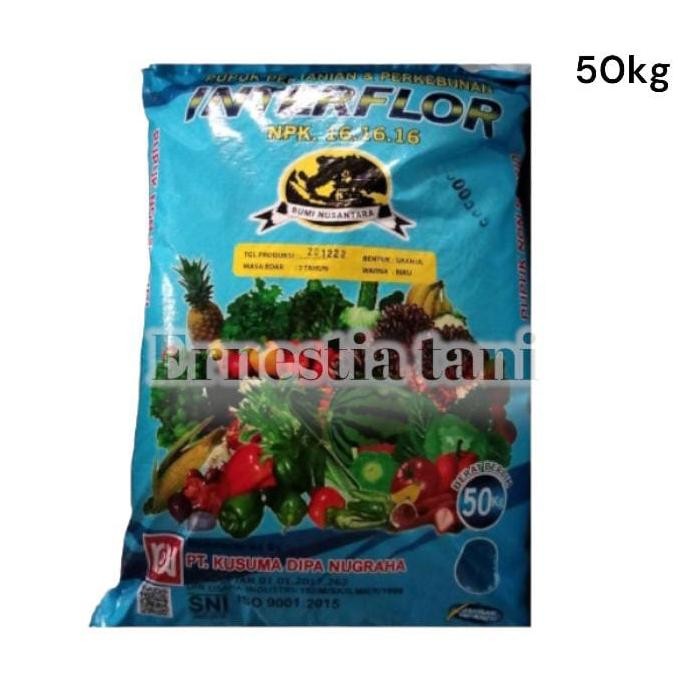 Pupuk NPK 16 16 16 Interflor 50Kg Unsur Hara Makro Primer Nitrogen (N) : 16% Fosfat (P2O5) : 16% Kal