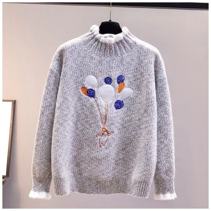 New Women's Loose Half-Turtleneck Chenille Sweater