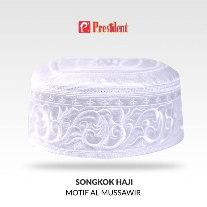 Peci Haji Putih President Kopiah Songkok Haji Motif Al Mushowwir