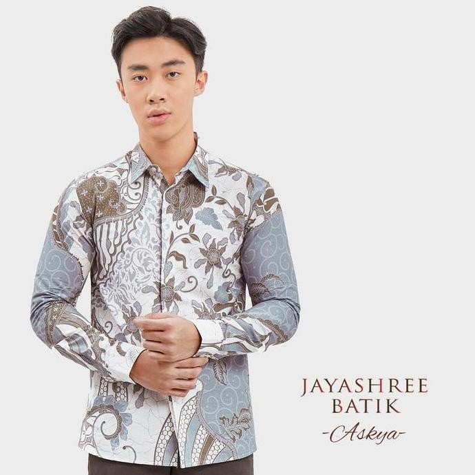 JAYASHREE - BATIK SLIMFIT ASKYA BROWN KEMEJA BATIK PRIA LENGAN PANJANG - BAJU KERAH MOTIF BATIK - HE