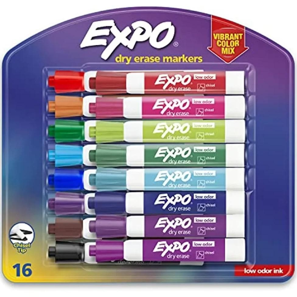 

16 Colors Expo Low Odor Dry Erase Markers Set Chisel Tip Vibrant Colors Drawing Painting Supplies Office School Stationery