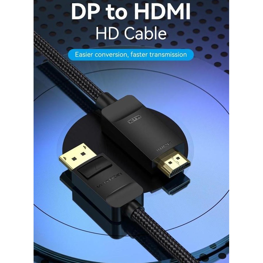 Resmi Vention Kabel DisplayPort to HDMI 4K 60Hz Converter DP Display Port Braided Konverter Cable Ma