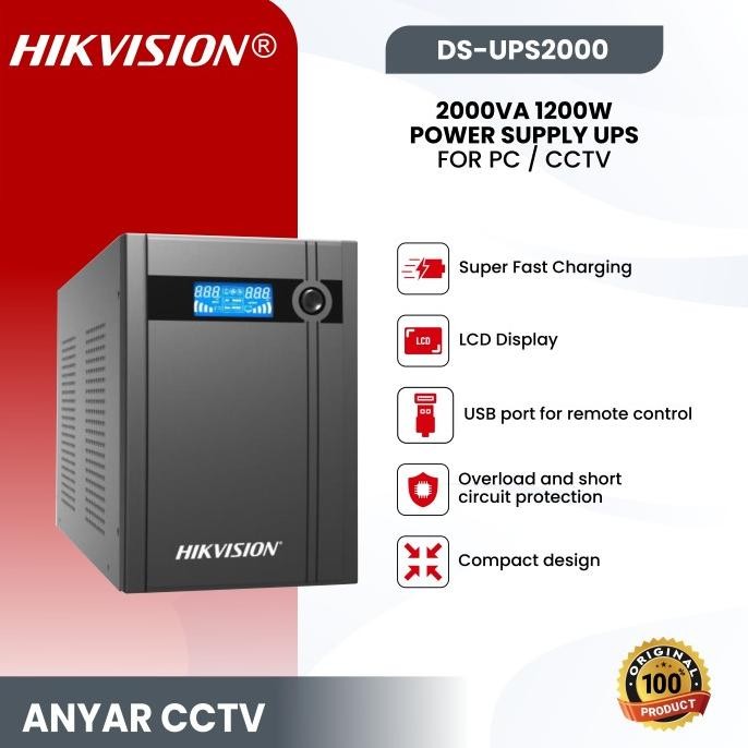 TERLARIS - HIKVISION DS-UPS2000 2000VA 1200W POWER SUPPLY UPS FOR PC / CCTV