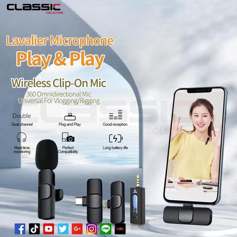 Mikrofon kecil rekaman vlog video pendek/Mikrofon rekaman audio/Mikrofon lavalier nirkabel/mikrofon 
