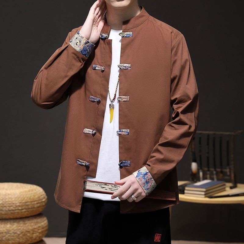 Setelan Zhongshan Pria Gaya Cina Katun Murni Kancing Katak/Pakaian Tradisional Tiongkok/Hanfu