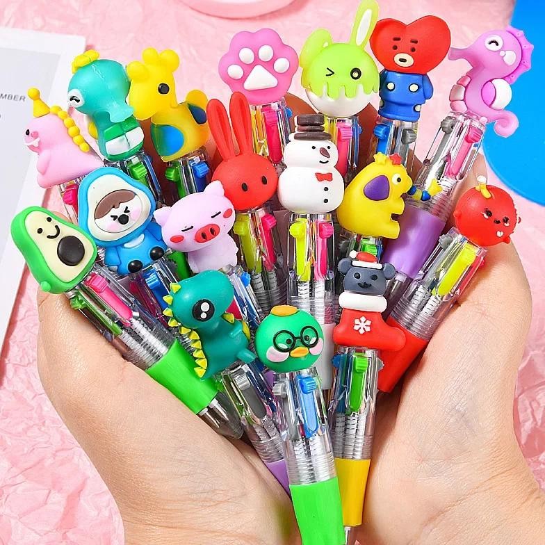 

20Pcs/Lot Cute Cartoon Mini 4 Colors Ballpoint Pen Kawaii Animal Furit Multicolor Press Pens For Writing Kids School Stationery