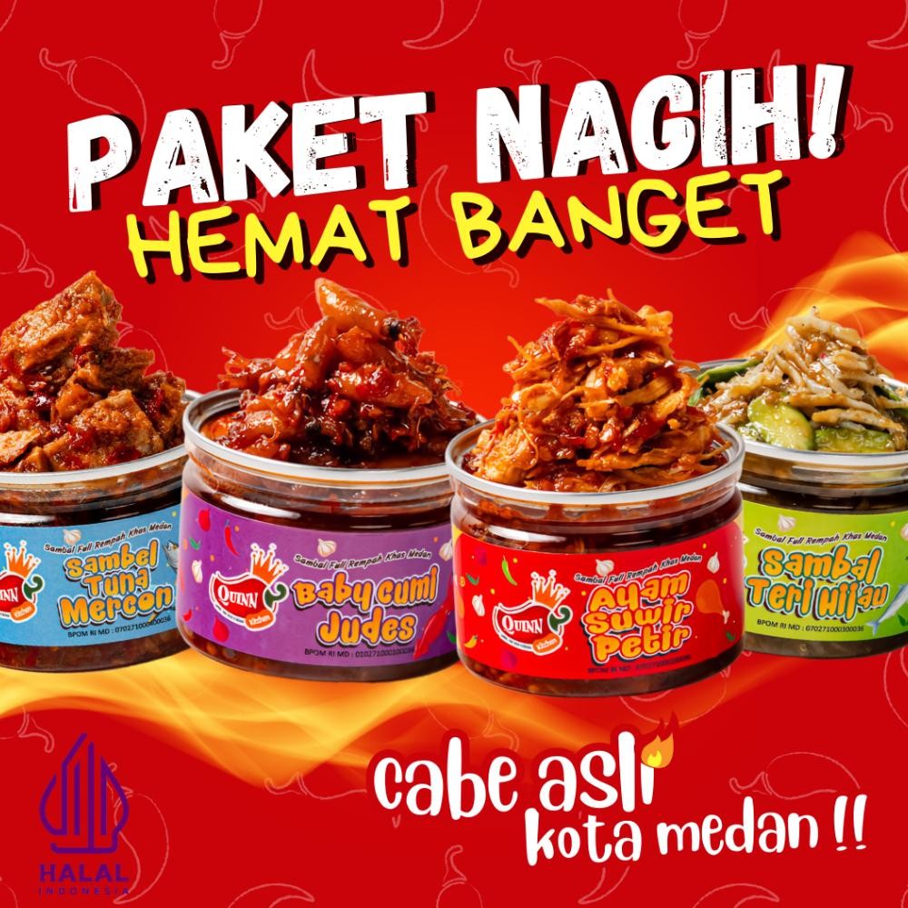 

TERMURAH QUINN of Spicy Paket Nagih isi 4 (Empat Hemat Banget) 150g - Sambal Pedas by Kitchen Medan Siap kirim