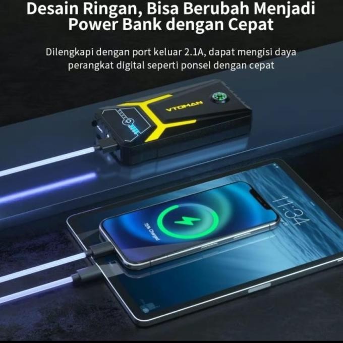 Vtoman V3 Pro Jump Starter Aki Mobil Motor Powerbank 6000Mah Jumper Aki Kendaraan. Powerbank Portabl