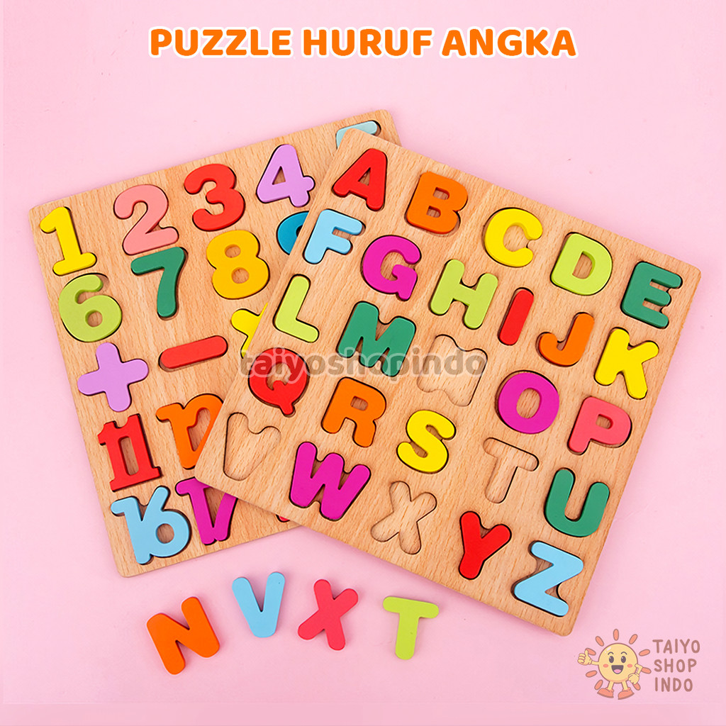 TAIYO Puzzle Kayu 3D Premium Besar Huruf Angka ABC Geometri Jigsaw Wooden Edukasi Mainan Anak