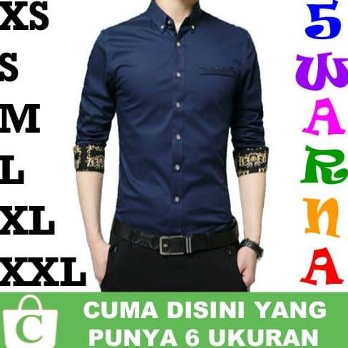 KEMEJA PRIA POLOS KANTONG LENGAN PANJANG BATIK BIRU TUA DONGKER NAVY TERMURAH