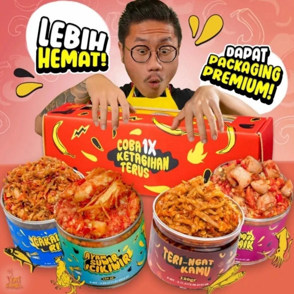 

TERMURAH Eat Sambel Paket Hemat Isi 4 Kaleng - Cumi Ciamik / Cakalang Rindu / Teri / Ayam Suwir 150 gr Siap kirim