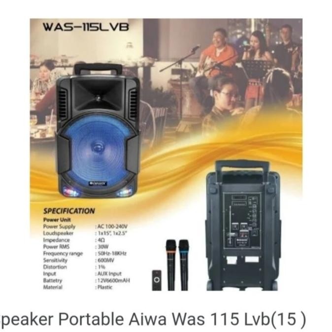 Promo Portabel Speaker Aiwa Wireless 15 Inch Aw 115 Aiwa  Aw 115 Bluetooth