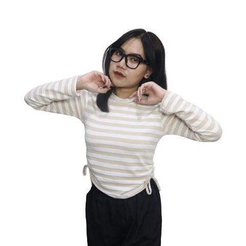 Tersedia Top Blouse Kaos Kerah Serut Vneck T-Shirt Wanita Atasan Berkerah Polo Lengan Panjang Tali S