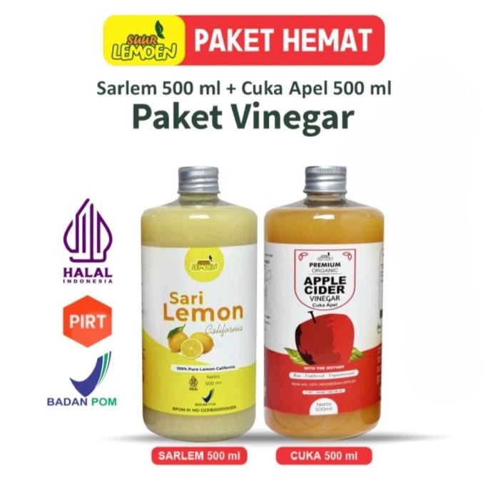 

STOK TERBATAS SUUR LEMOEN PAKET VINEGAR 2 IN 1 BUNDLING CUKA APEL + SARI LEMON 500 ML