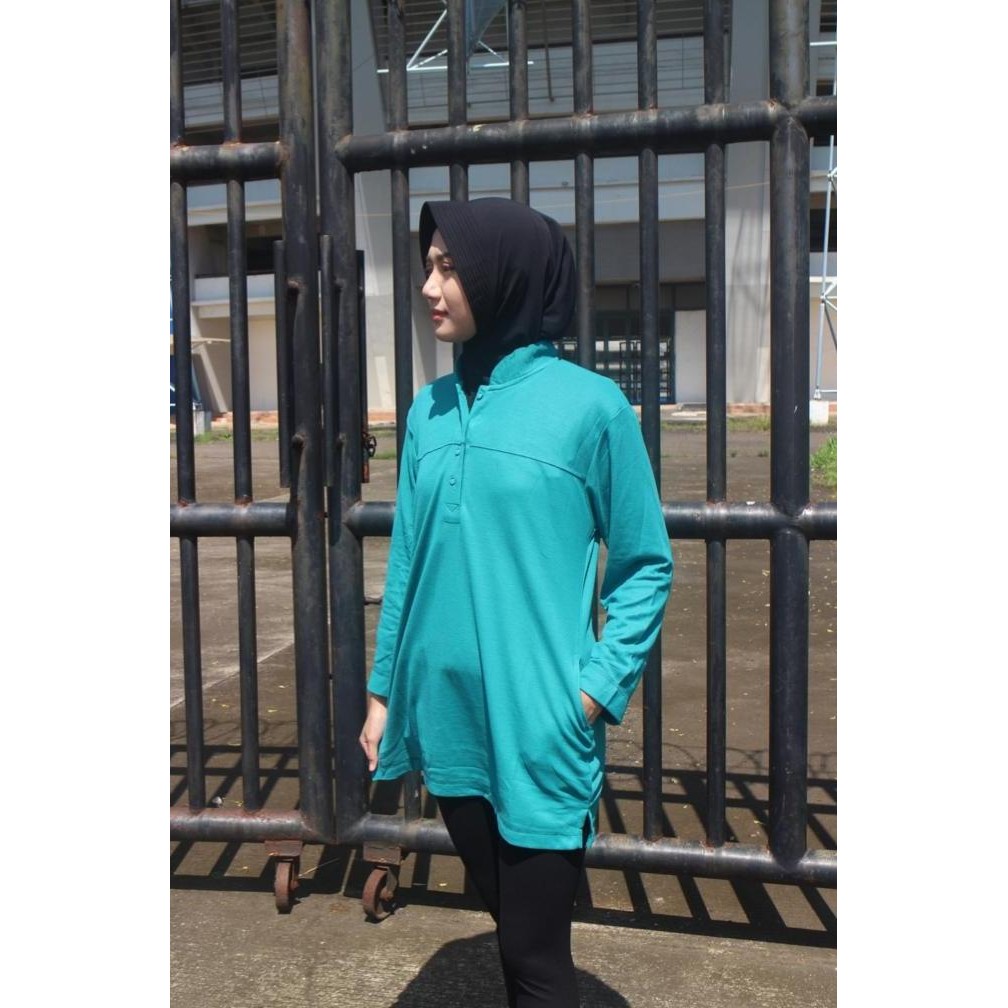 Tersedia Kaos Tunik Polos Shanghai Ciangi Lengan Panjang Wanita Kekinian Kuning Kenari Baju Sporty M