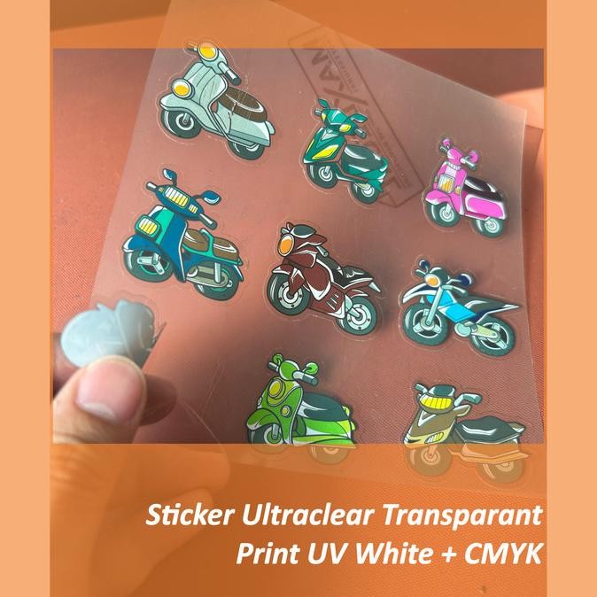 

ready Sticker UV Ultraclear Transparant White + CMYK ukuran A3+ murah
