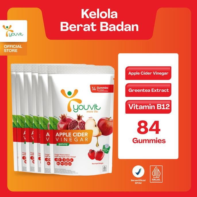 

STOK TERBATAS APPLE CIDER VINEGAR GUMMY UNTUK KELOLA BERAT BADAN | YOUVIT ACV 42 HARI DENGAN APEL, EKSTRAK GREENTEA, VIT B12 (ASAM CUKA APEL)