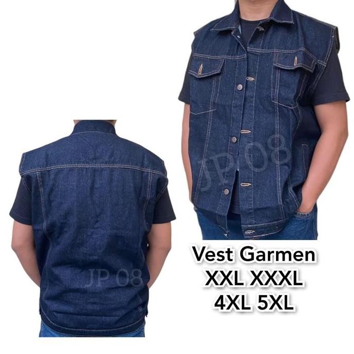 Tersedia Rompi Jumbo Pria Wanita Vest Bigsize Denim Jeans Jaket Motor Tanpa Lengan Dongker XXL XXXL 