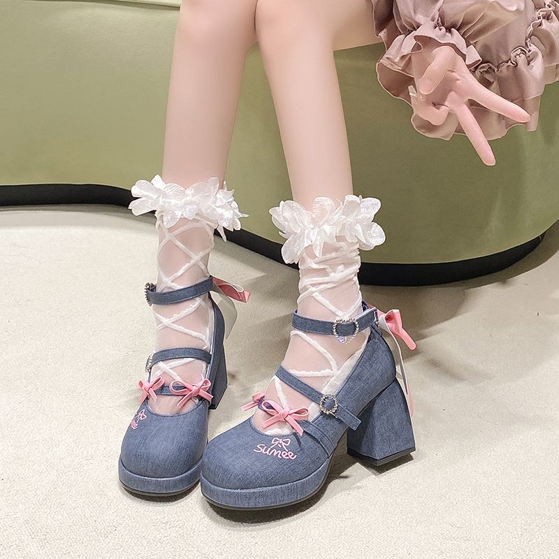 Sepatu Gadis Manis Ujung Bulat Lucu Lolita Jepang Hak Tinggi Tahan Air