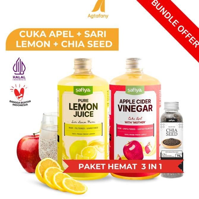 

STOK TERBATAS [PAKET HEMAT 3 IN 1] SARI LEMON + CUKA APEL + CHIA SEED SAFIYA | BUNDLING PURE LEMON JUICE APPLE CIDER VINEGAR