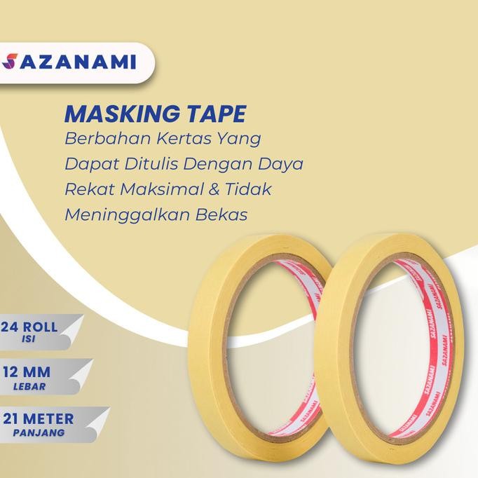 

ready Lakban Kertas Masking Tape 1/2" Inch 12mm x 21m Sazanami isolasi murah
