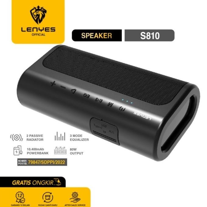 Speaker Bluetooth Portable LENYES S810 Wireless HIFI Stereo Powerfull Subwoofer Resmi