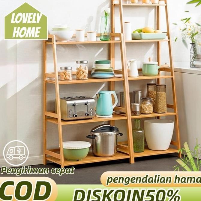 Rak Dapur Serbaguna Rak Susun Bambu Rak penyimpanan Rak Bumbu Kayu Rak Oven Microwave Moder Murah Pr