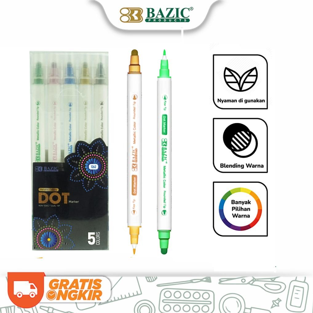 

Bazic Dot Marker 5 Metallic Colors - Spidol Warna murah