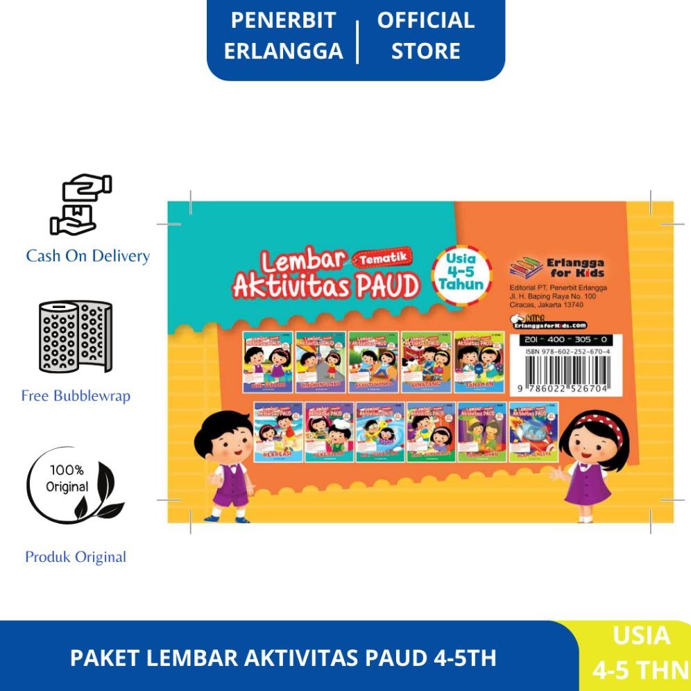 [Erlangga Official] Buku Paket Lembar Aktivitas Paud Tematik Usia (4-5 Tahun) & (5-6 Tahun) murah
