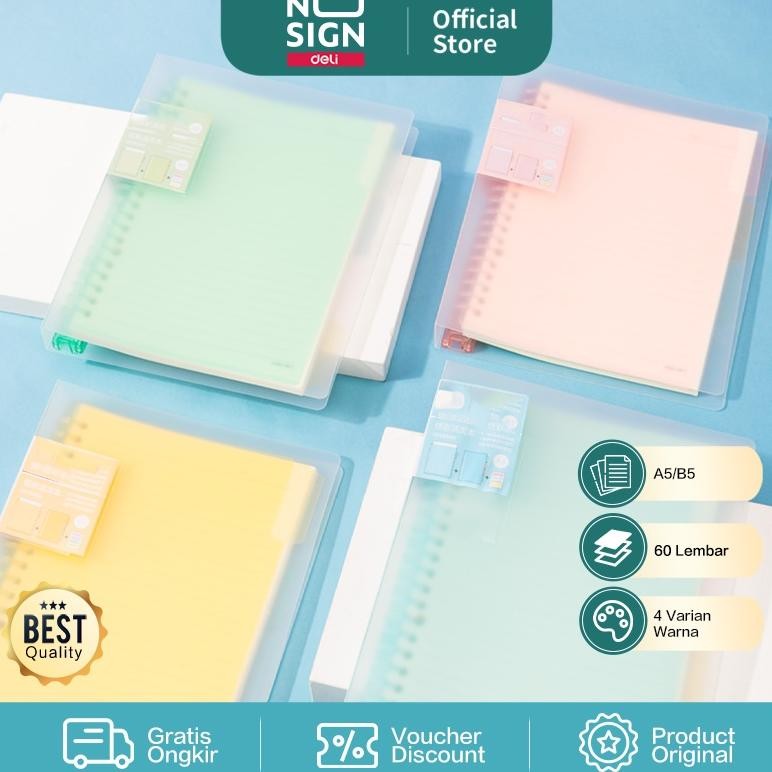 

baru !!! Deli Loose Leaf Book / Binder A5/B5 Isi 60 Halaman Cover Transparan Warna Pastel QHA560 QHB560