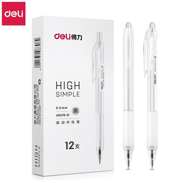 

baru !!! Deli Gel Pen Pulpen Gel Retractable Tinta Hitam 0.5mm A057B-01 12 pcs