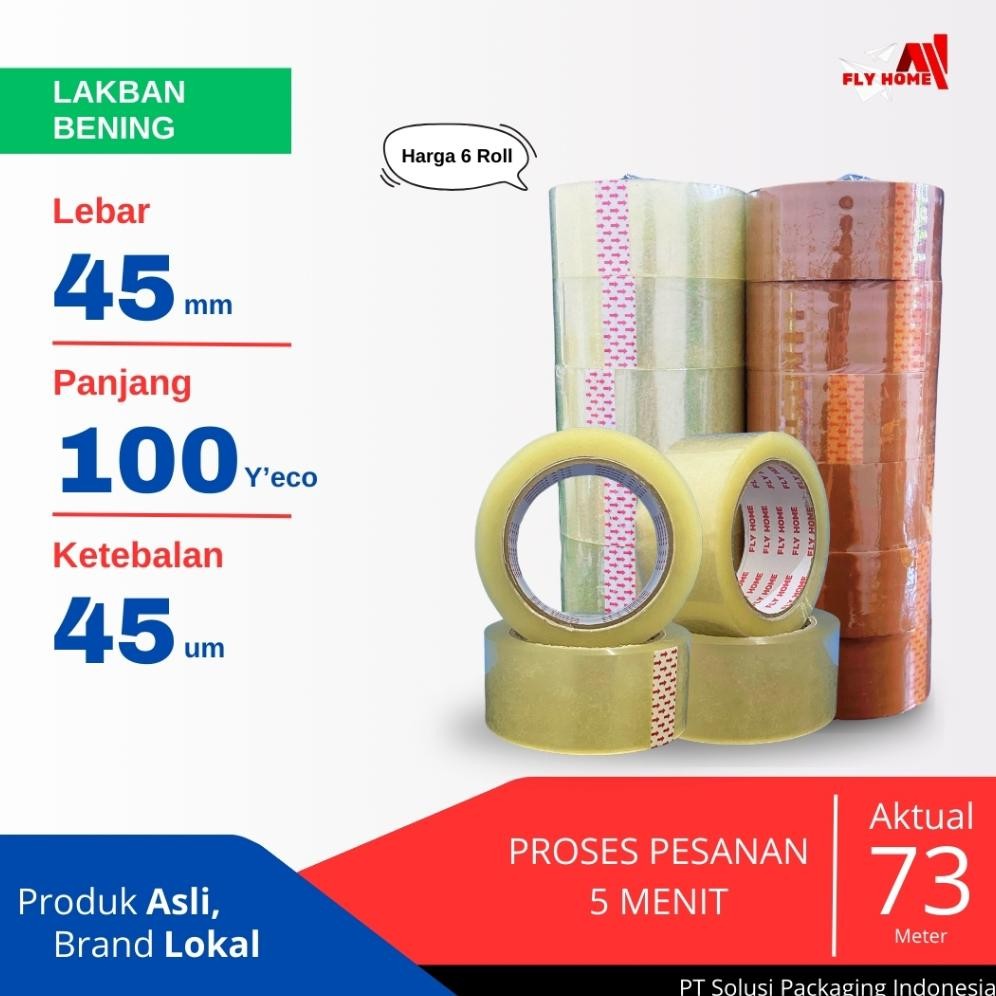 

baru !!! FLYHOME Lakban bening 2inchi 100yard 45mm x 100yard 6 roll 100 yard ECO