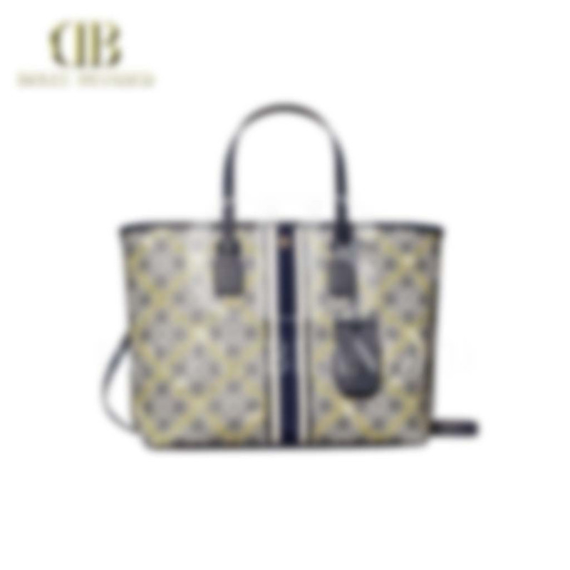 T Monogram Floral Vine Small Top-Zip Tote Bag (Navy)