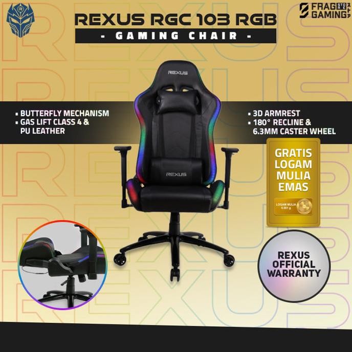 Rexus Gaming Chair / Kursi Gaming Rgc 103 V2 Rgb Led New Edition New Stok