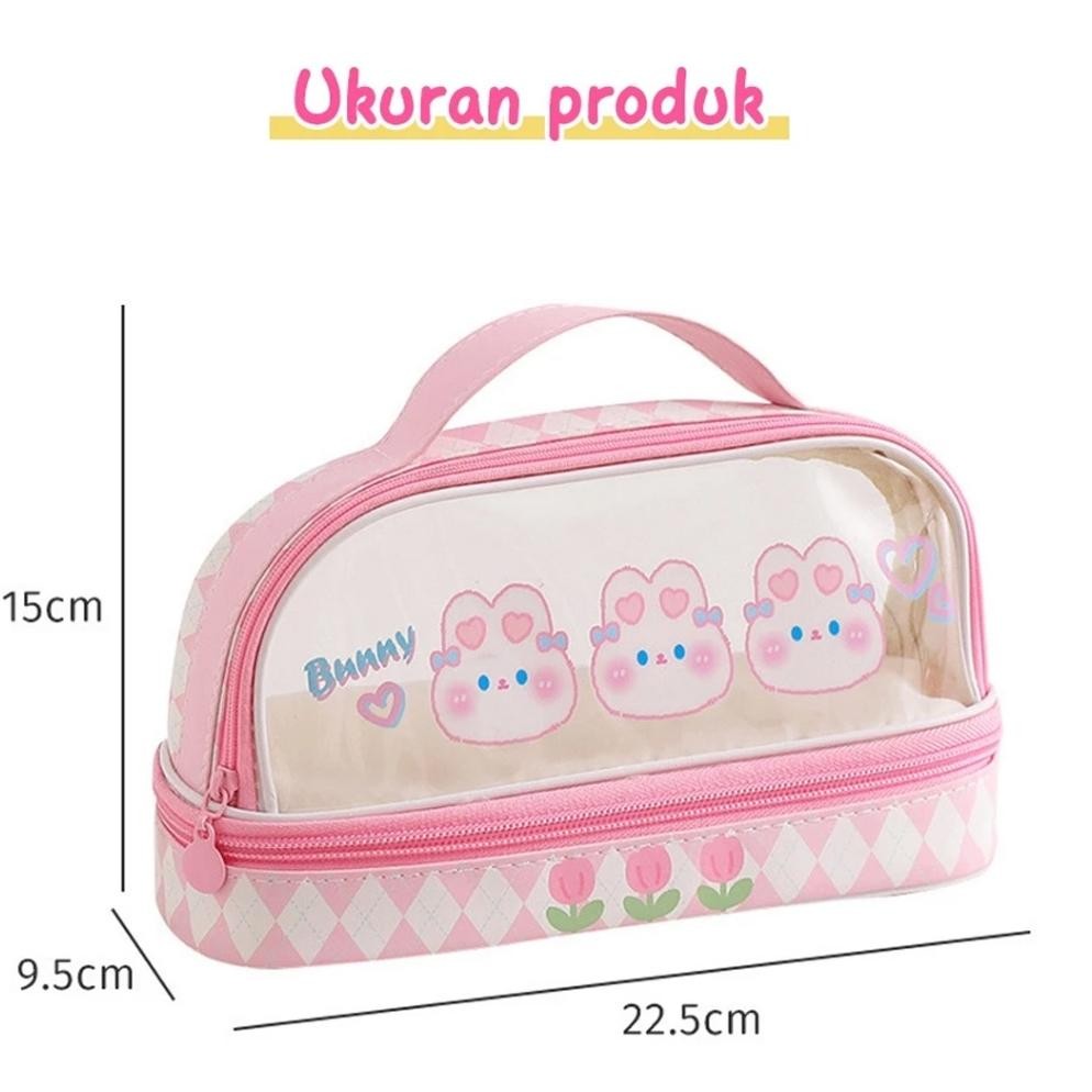 

IQR-914 jg-8 Pencil Case Transparan Korea / Tempat Pensil Besar Dua Lapis / Kotak Pensil Premium Original