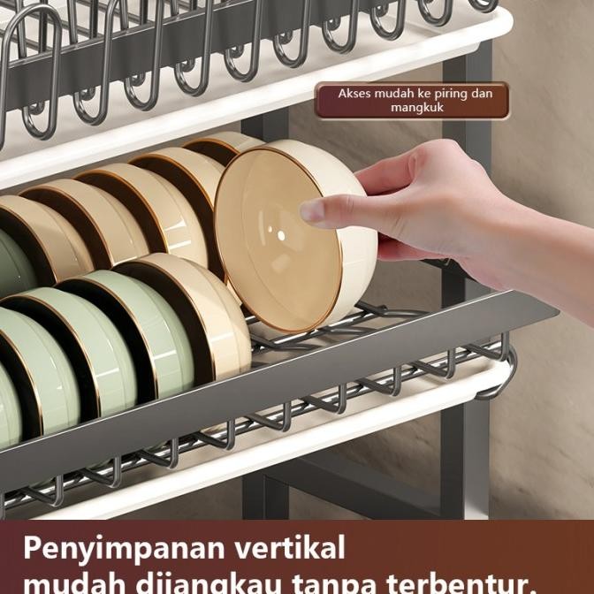 RAK PIRING STAINLESS RAK DAPUR MANGKUK PIRING DENGAN TEMPAT CANGKIR