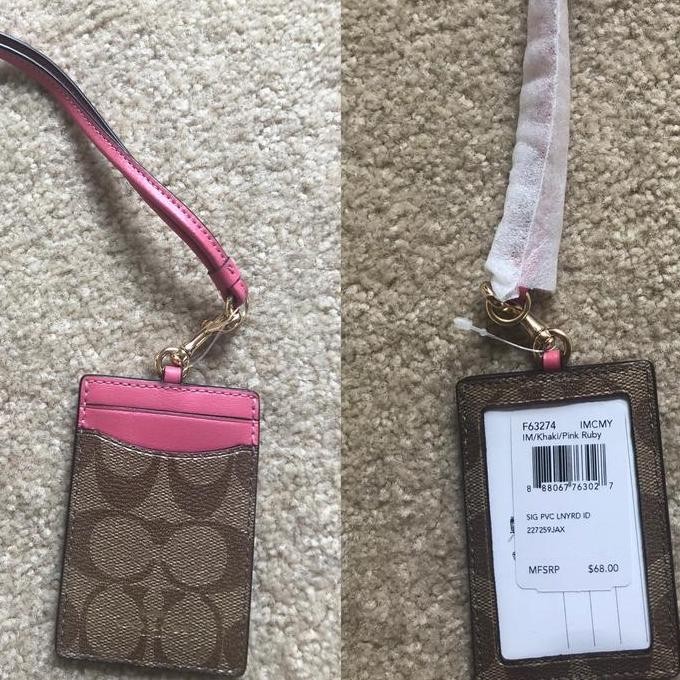 

new !!! NWT Coach Lanyard gantungan ID khaki pink Ruby murah